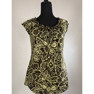 Y2K Carol‎ Rose Women's Green & Brown Short Sleeve Floral Blouse Size MEDIUM